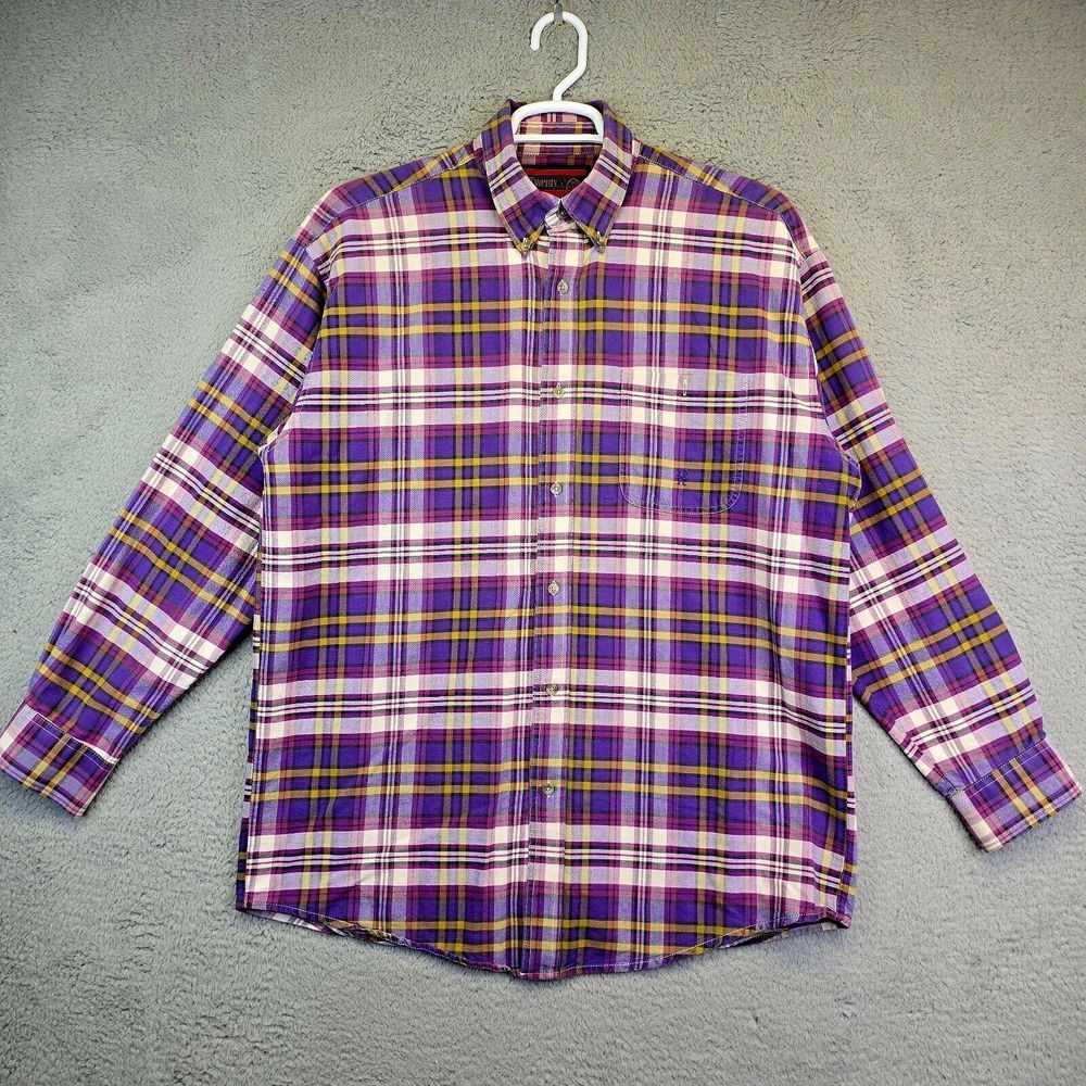 Vintage Wrangler 20X Button Up Shirt Adult 2XL* Purple Plaid‎ Long Sleeve Read